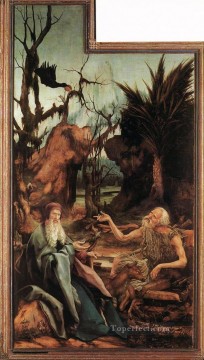 マティアス・グリューネヴァルト Painting - 砂漠の聖パウロとアントニウス・ルネッサンス マティアス・グリューネヴァルト